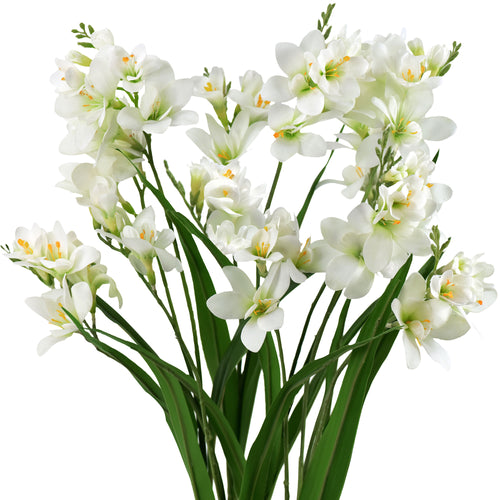 Real Touch Freesia (White) Long Stem Realistic Artificial Flowers, Wedding, Home Decor, Arrangment 6 Stems -FiveSeasonStuff