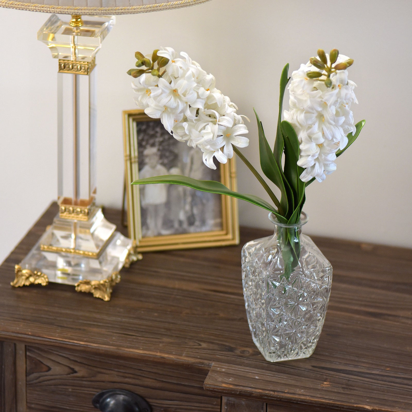 Real Touch Hyacinth (Blossom White) Artificial Flowers ‘Petals Feel and Look like Fresh Hyacinth' Wedding, Home Decor, Arrangement 2 Stems