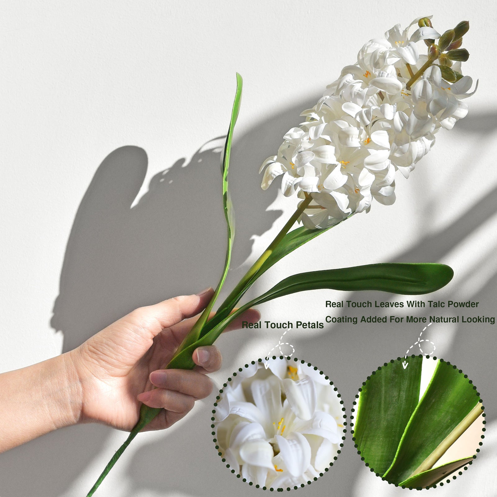 Real Touch Hyacinth (Blossom White) Artificial Flowers ‘Petals Feel and Look like Fresh Hyacinth' Wedding, Home Decor, Arrangement 2 Stems