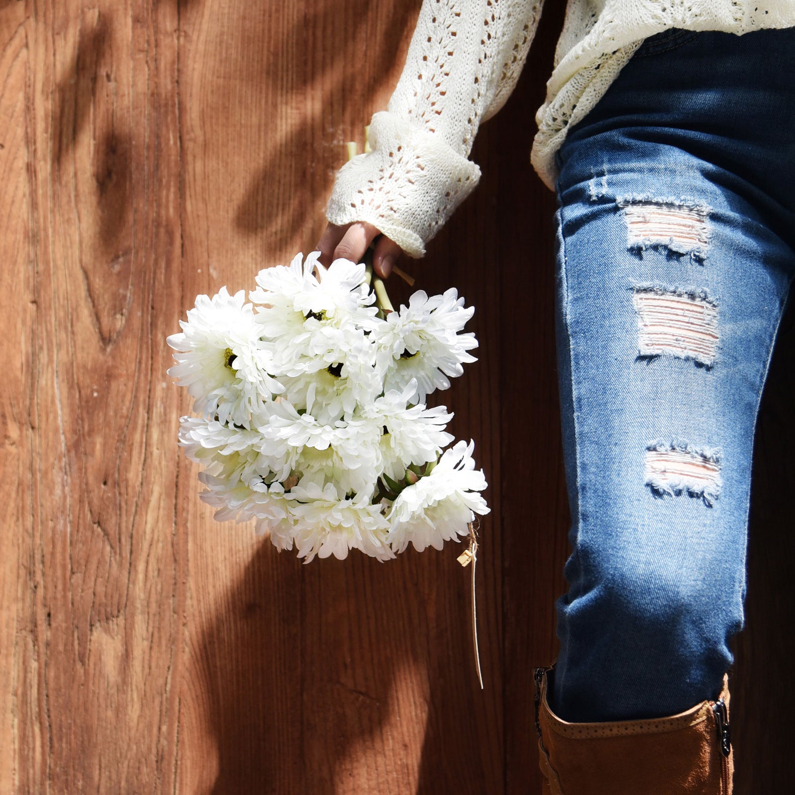 White silk gerbera flowers shown in an additional artificial flower product view.