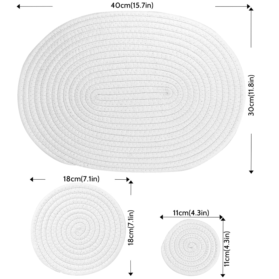 White cotton placemat and round table mats shown for everyday dining styling.