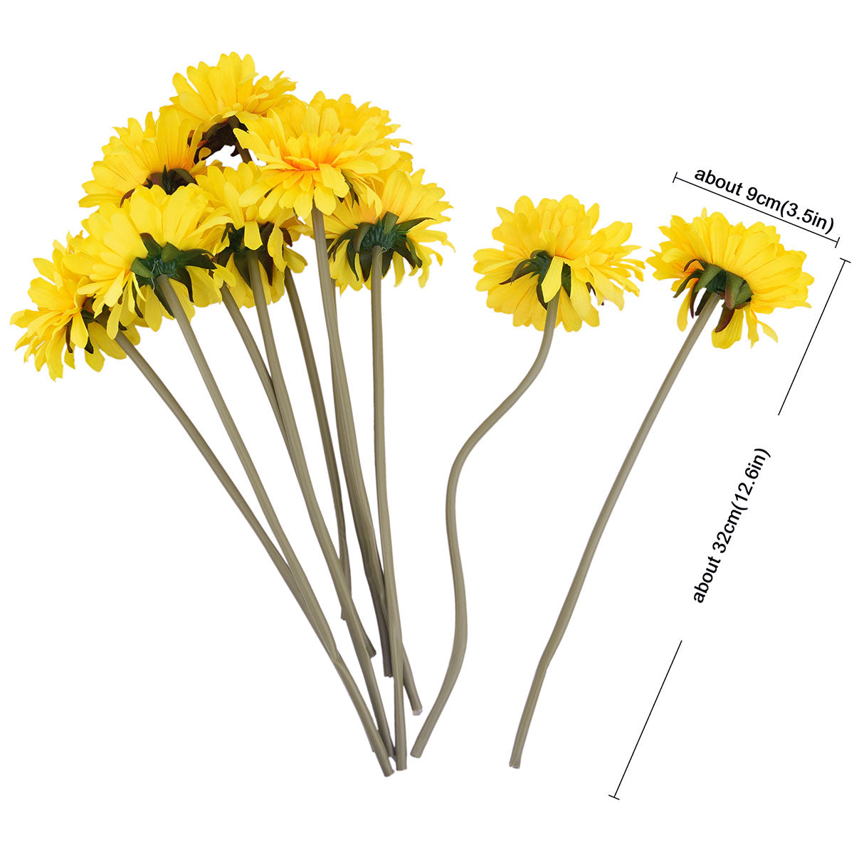 Yellow silk gerbera stems shown in an additional product and arrangement view.